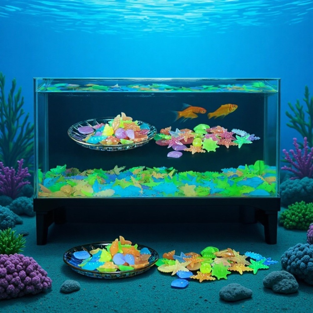 Aquarium Plant Ornament - Светящиеся океанские камни, флуоресцентные ракушки, разноцветные