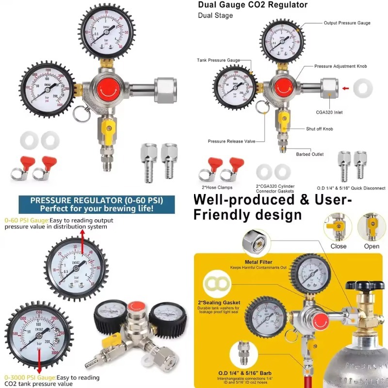 Регулятор CO2 для пивоварения, – обзор и цена Co2 Regulator Dual Stage